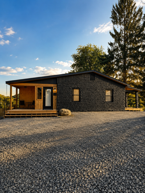 The Lantern — modern black cabin exterior, Bluefield, West Virginia