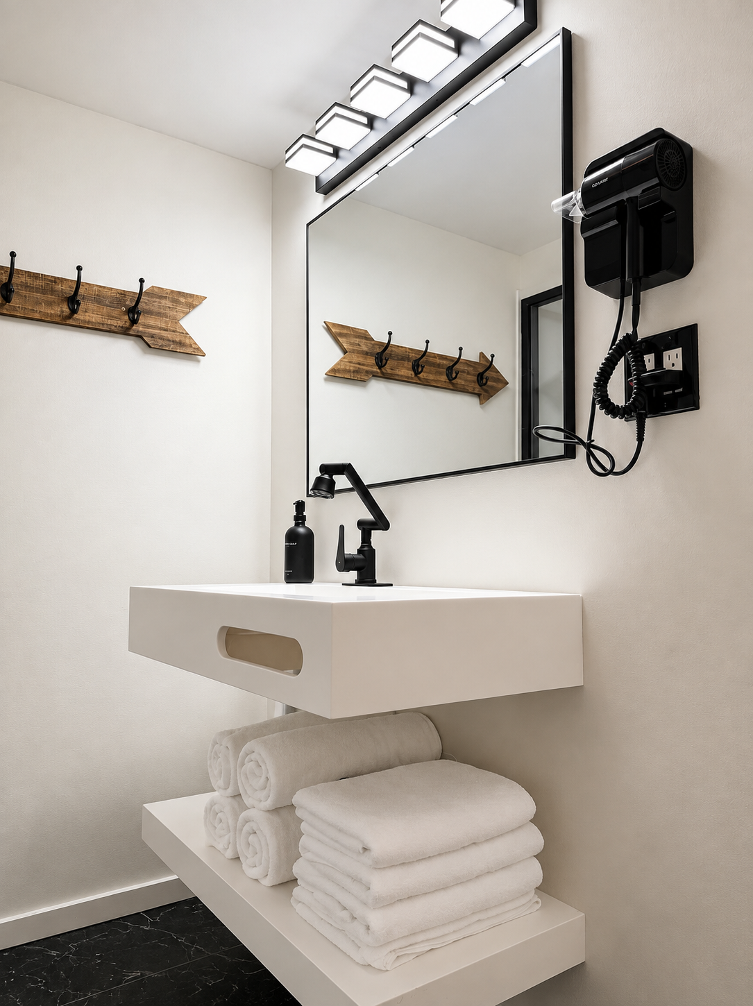Bathroom — modern vanity with mirror lighting