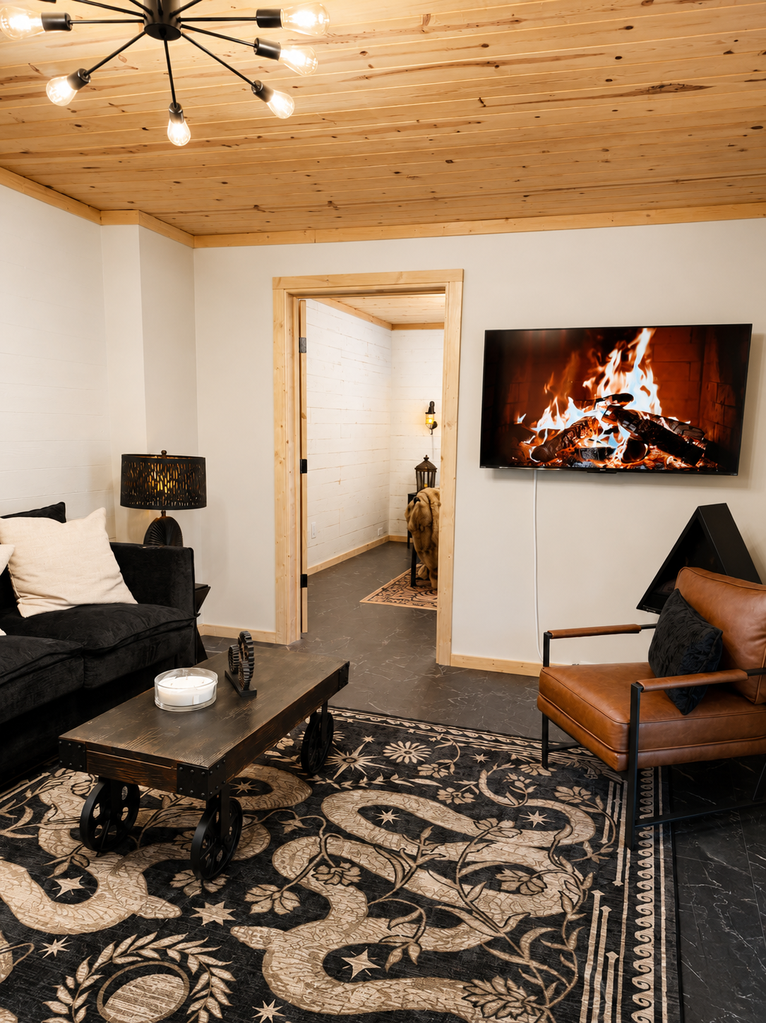 Living area — modern fireplace display
