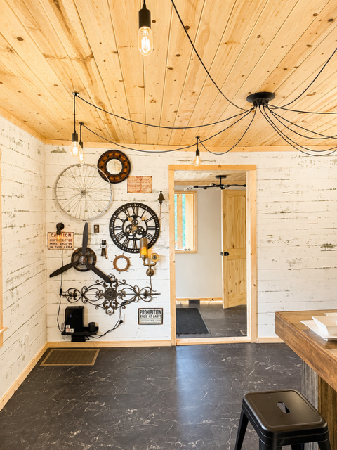 Steampunk room with vintage gears wall art